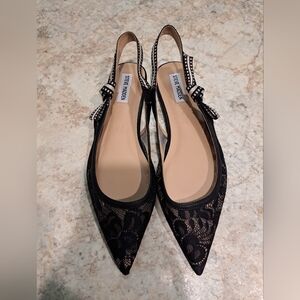 NWOB Steve Madden Women's Lace Olsen Ballet Flat Black Size 9 M